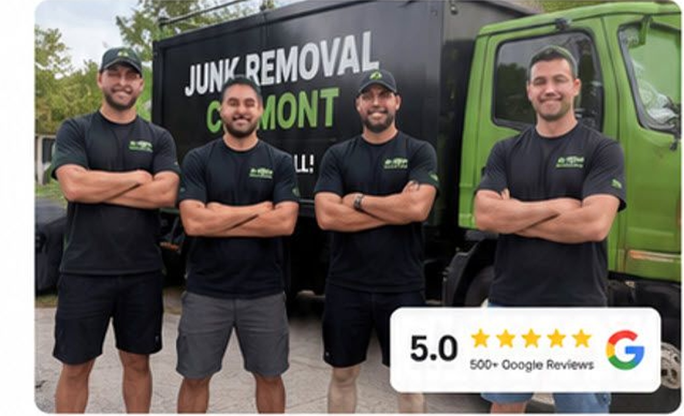 Junk removal team standing in front of company truck